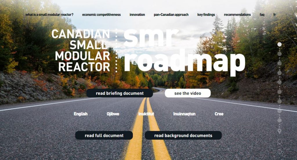 カナダ原子力協会のSMRロードマップウェブサイト
